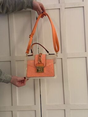 Aldo Clear Crossbody with Orange Glitter Panel and Orange Strap